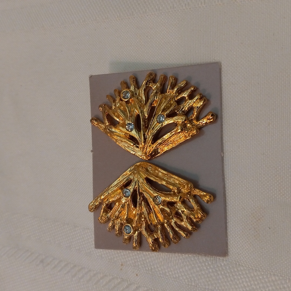 Gold Toned Coral style Earrings with Faux diamonds